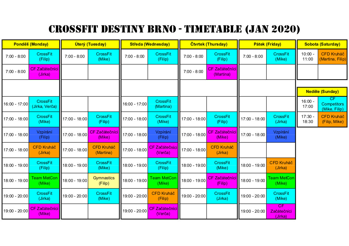 CrossFit Destiny Rozvrh od 6. 1. 2020
